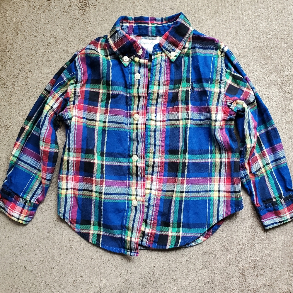 Boy's "Ralph Lauren" Plaid Flannel Shirt Size 18 months